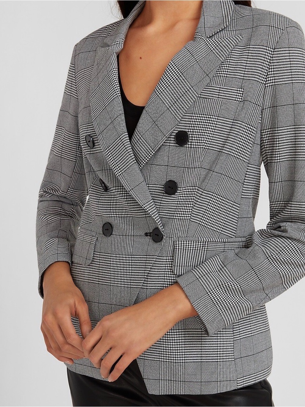 Express Black and White Plaid Double Breasted Blazer Size Medium
